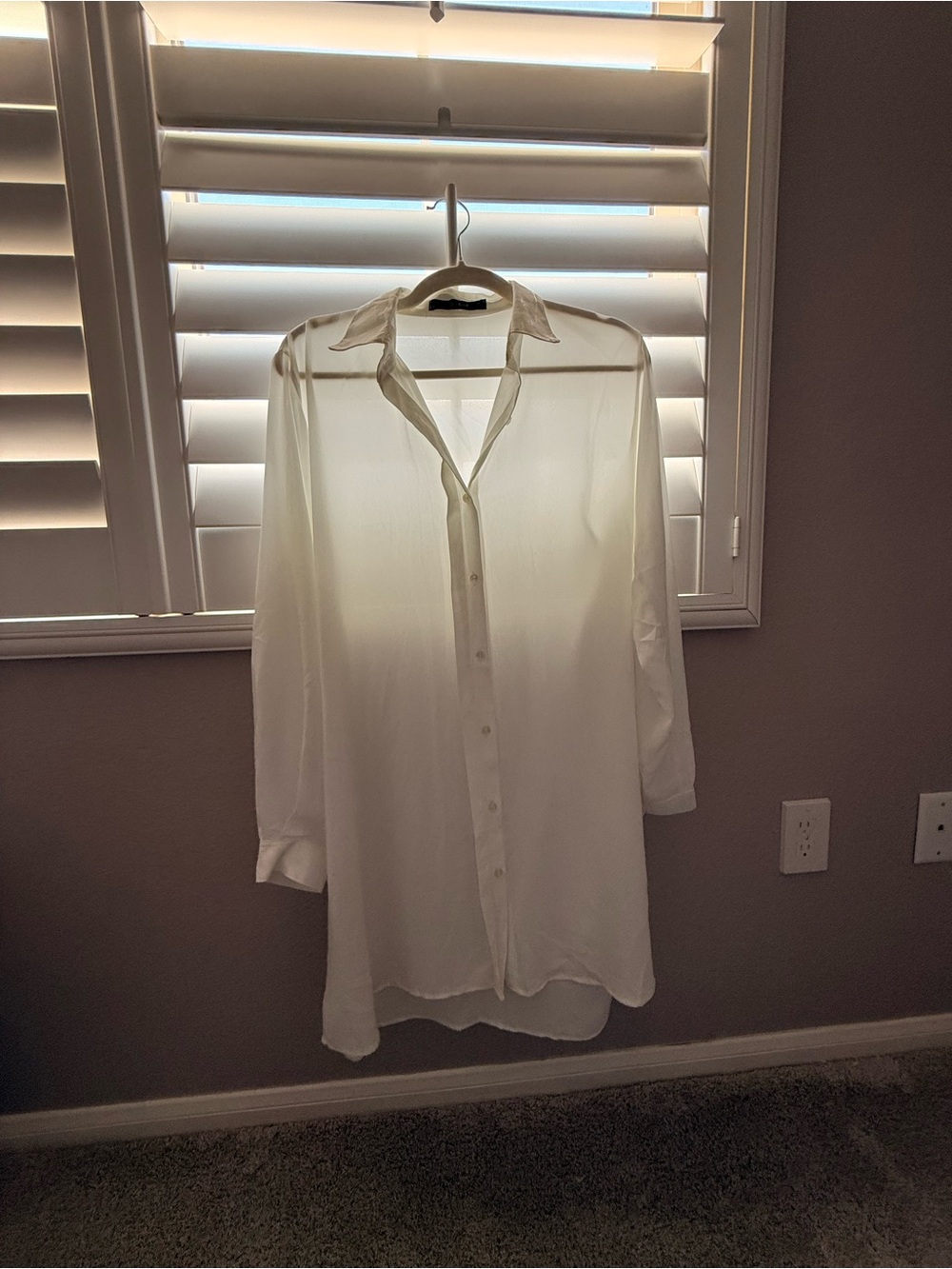 Zara Sheer Long-Sleeve White Shirt Dress